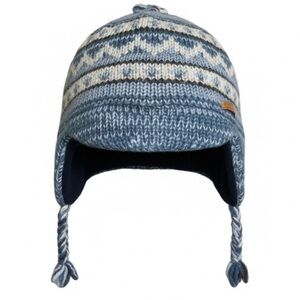 Nepal Wool Beanie, Everest Designs Unisex Earflap Knit Blue & White, Size OS